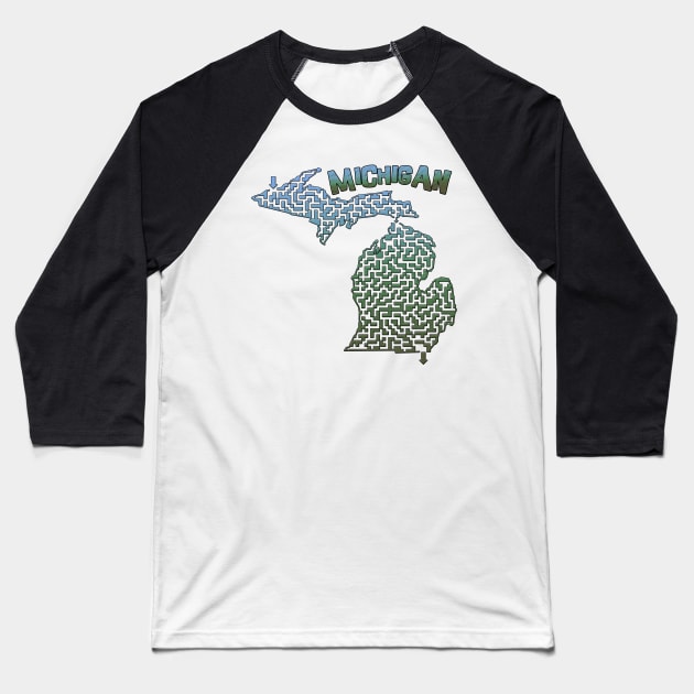 Michigan State Outline Maze & Labyrinth Baseball T-Shirt by gorff